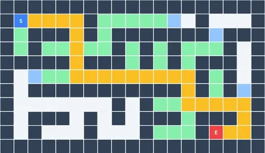 Animated visualisation of the A* pathfinding algorithm navigating a grid